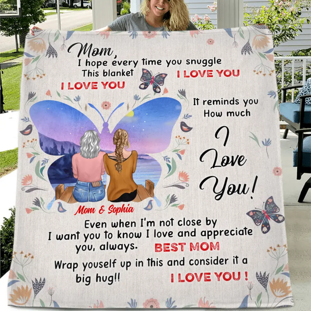 Personalized Mother And Daughter Fleece Throw/Quilt Blanket - Mother's Day Gift Idea For Mom - I Love You