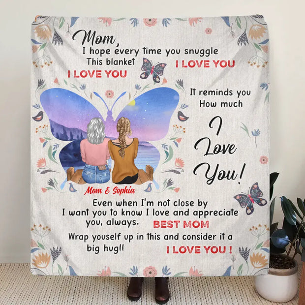 Personalized Mother And Daughter Fleece Throw/Quilt Blanket - Mother's Day Gift Idea For Mom - I Love You