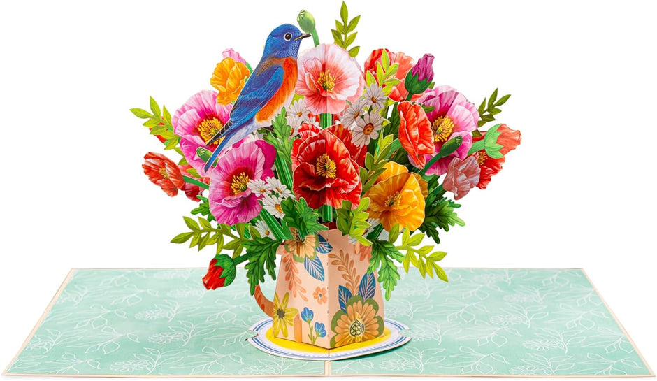 Poppy Blooms Pop Up Flower Bouquet Card