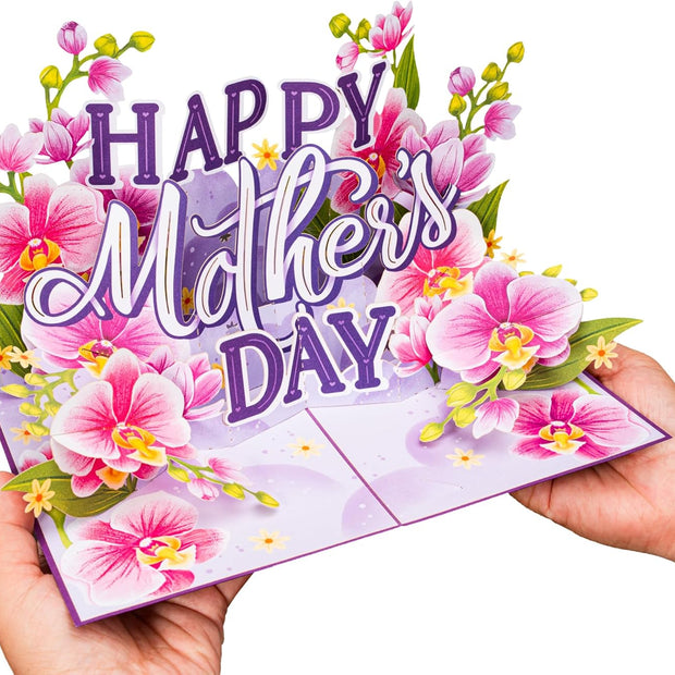 Happy Mothers Day Orchids Pop Up Card - 5" x 7"