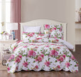 DaDa Bedding Romantic Roses Lovely Spring Pink Floral Quilted Scalloped Bedspread Set (JHW879)