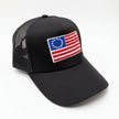 Betsy Ross Embroidered Flag Patch Trucker Hat (Black)
