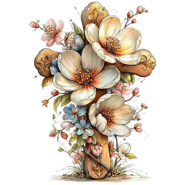 Old Rugged Floral Cross Fabric Panel 23