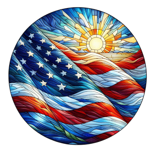 Round Stained Glass Patriotic Fabric Panel 8