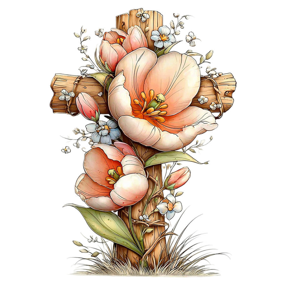 Old Rugged Floral Cross Fabric Panel 38