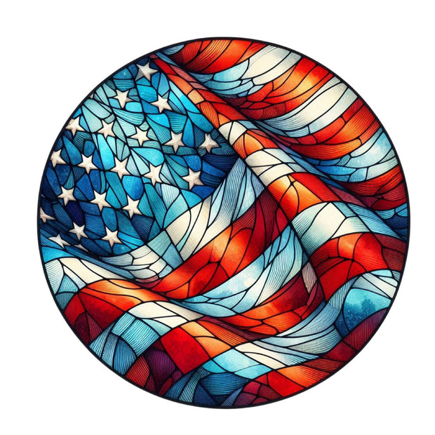 Round Stained Glass Patriotic Fabric Panel 9