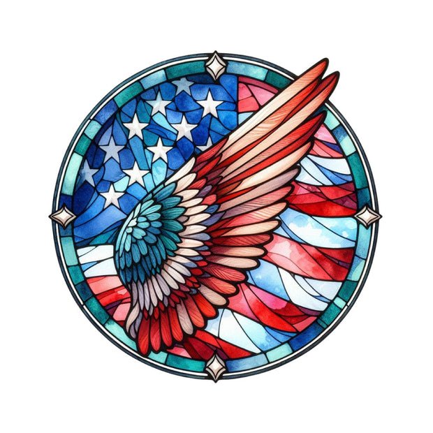 Round Stained Glass Patriotic Fabric Panel 6